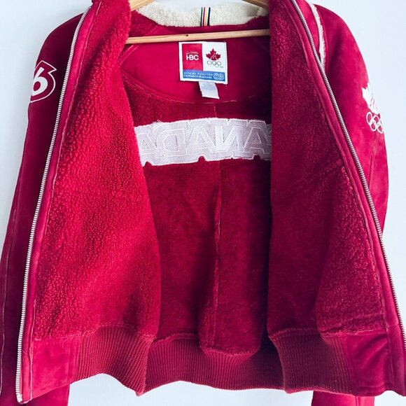 Hudson Bay Company Torino Olympic 2006 Sheepskin Lined Suede Hooded  Bomber L - Picture 6 of 12